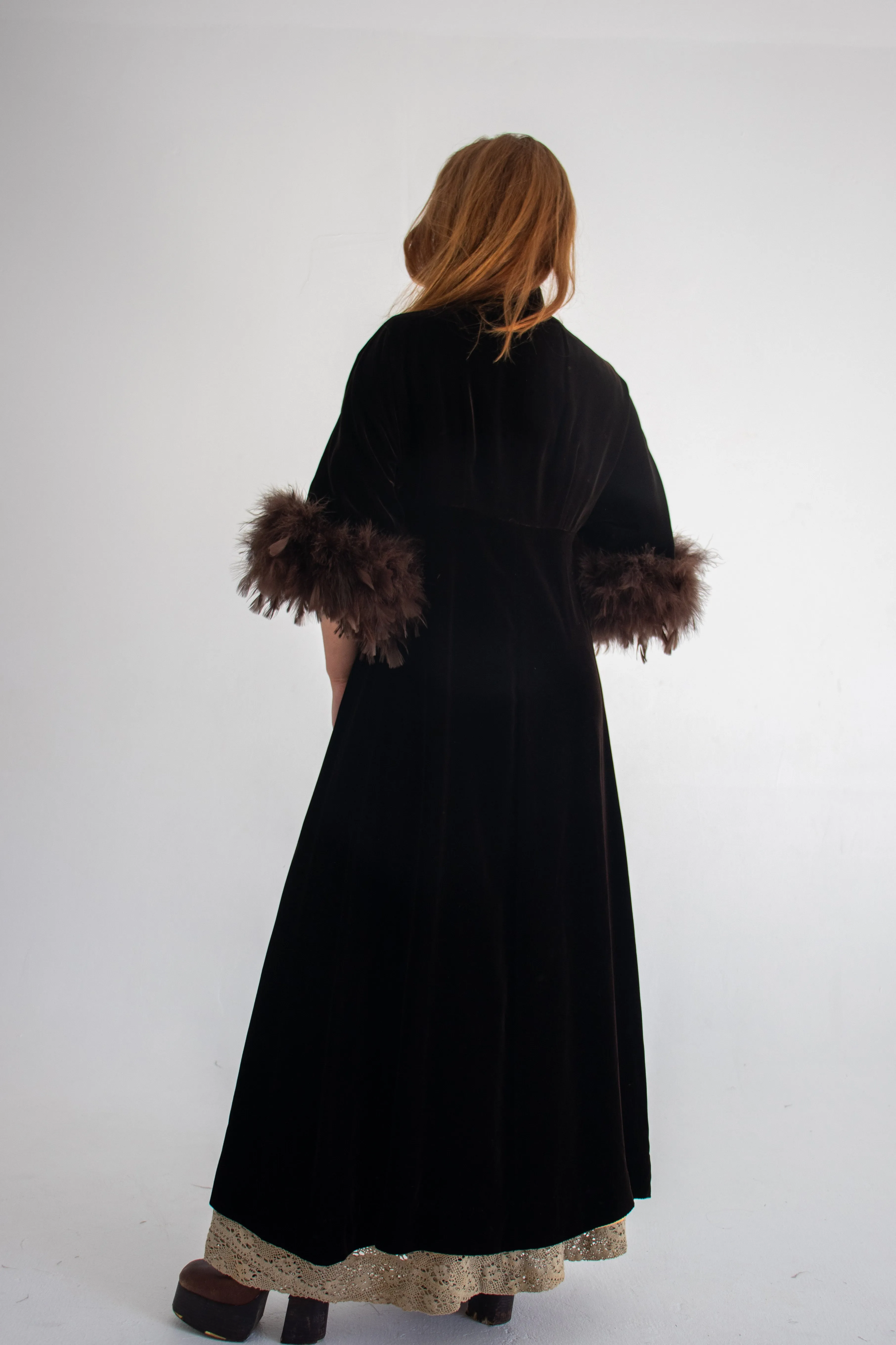 60s Velvet Feathered Coat