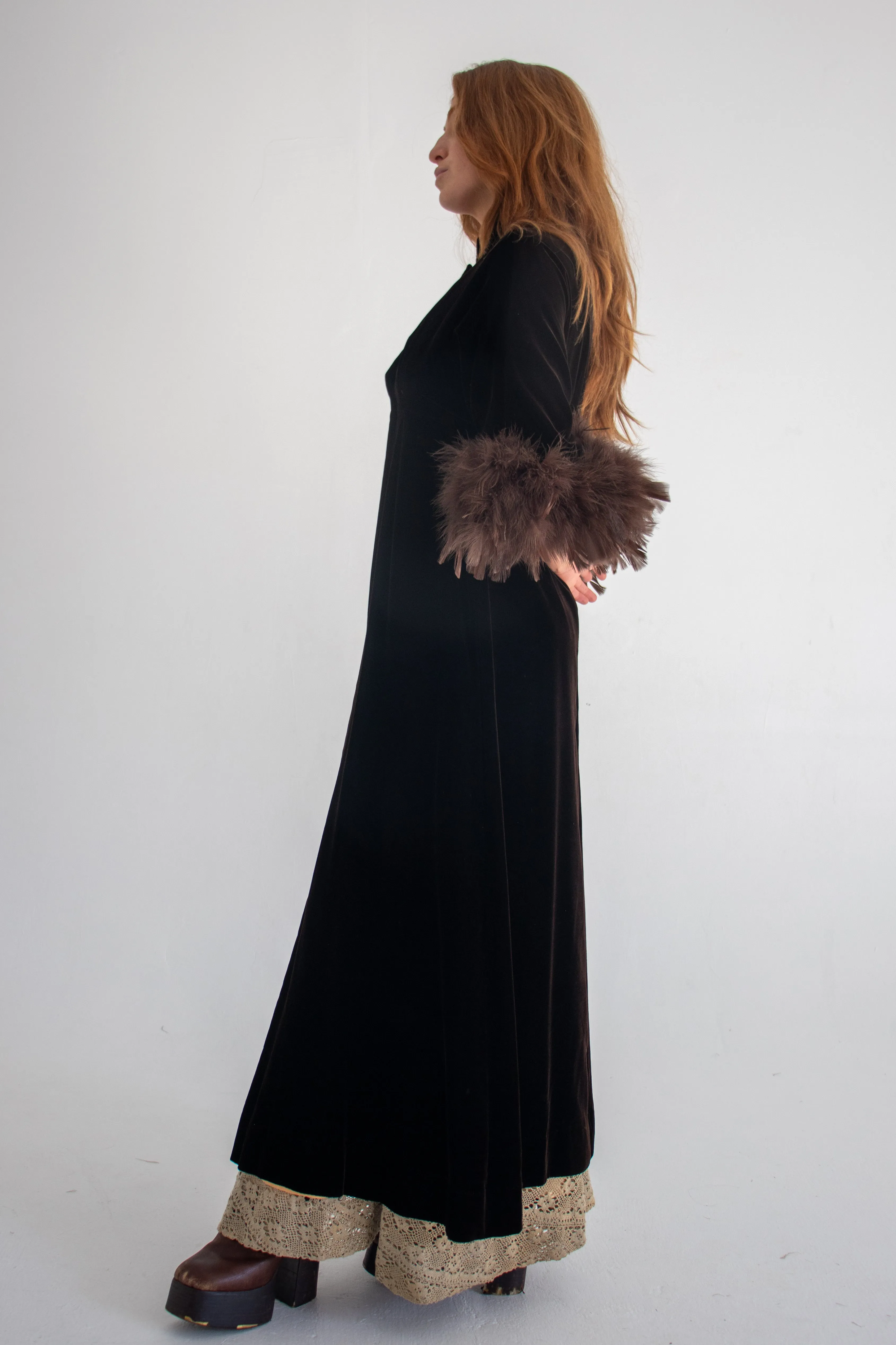 60s Velvet Feathered Coat