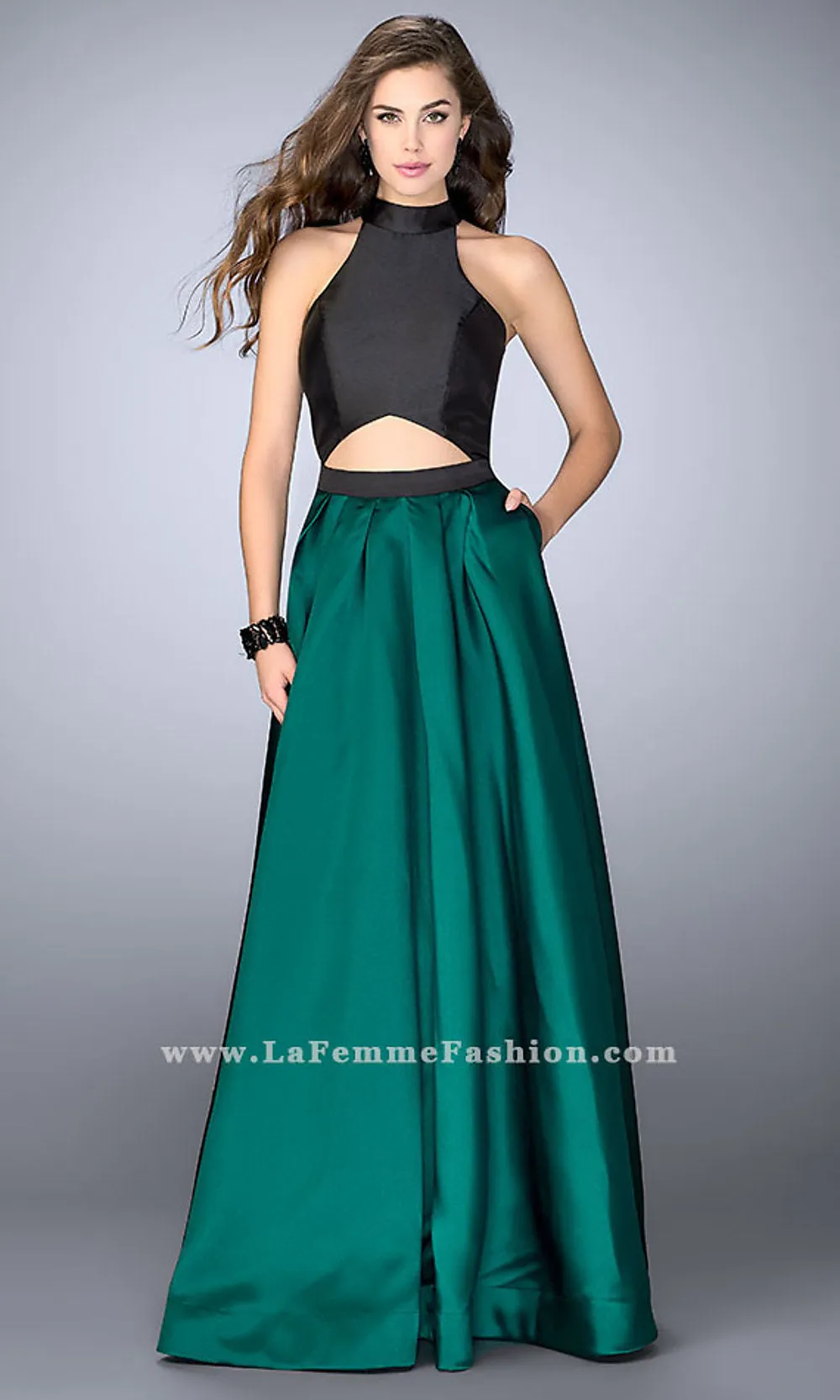 A-Line Two Tone Open Racer Back Prom Dress