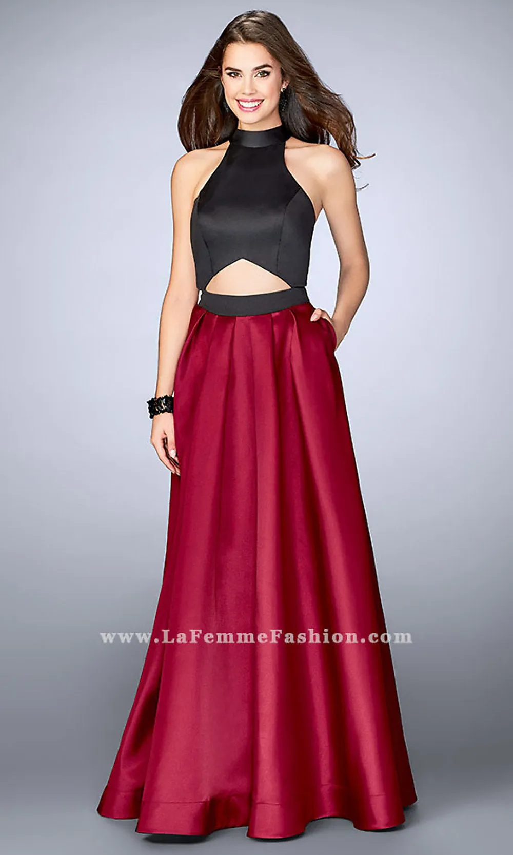 A-Line Two Tone Open Racer Back Prom Dress