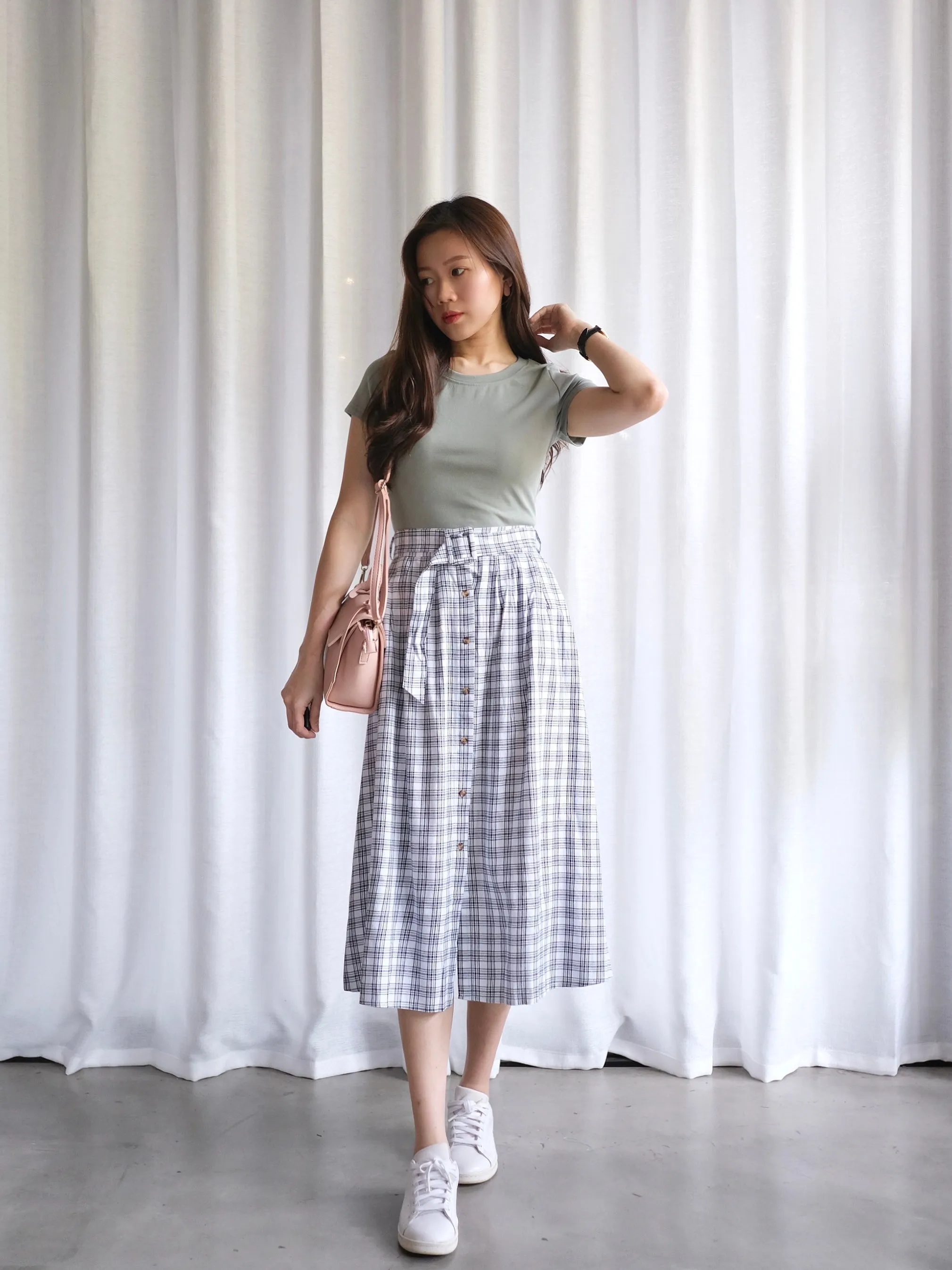 ACEWIN Belted Checkered Skirt (Free Size) 601270