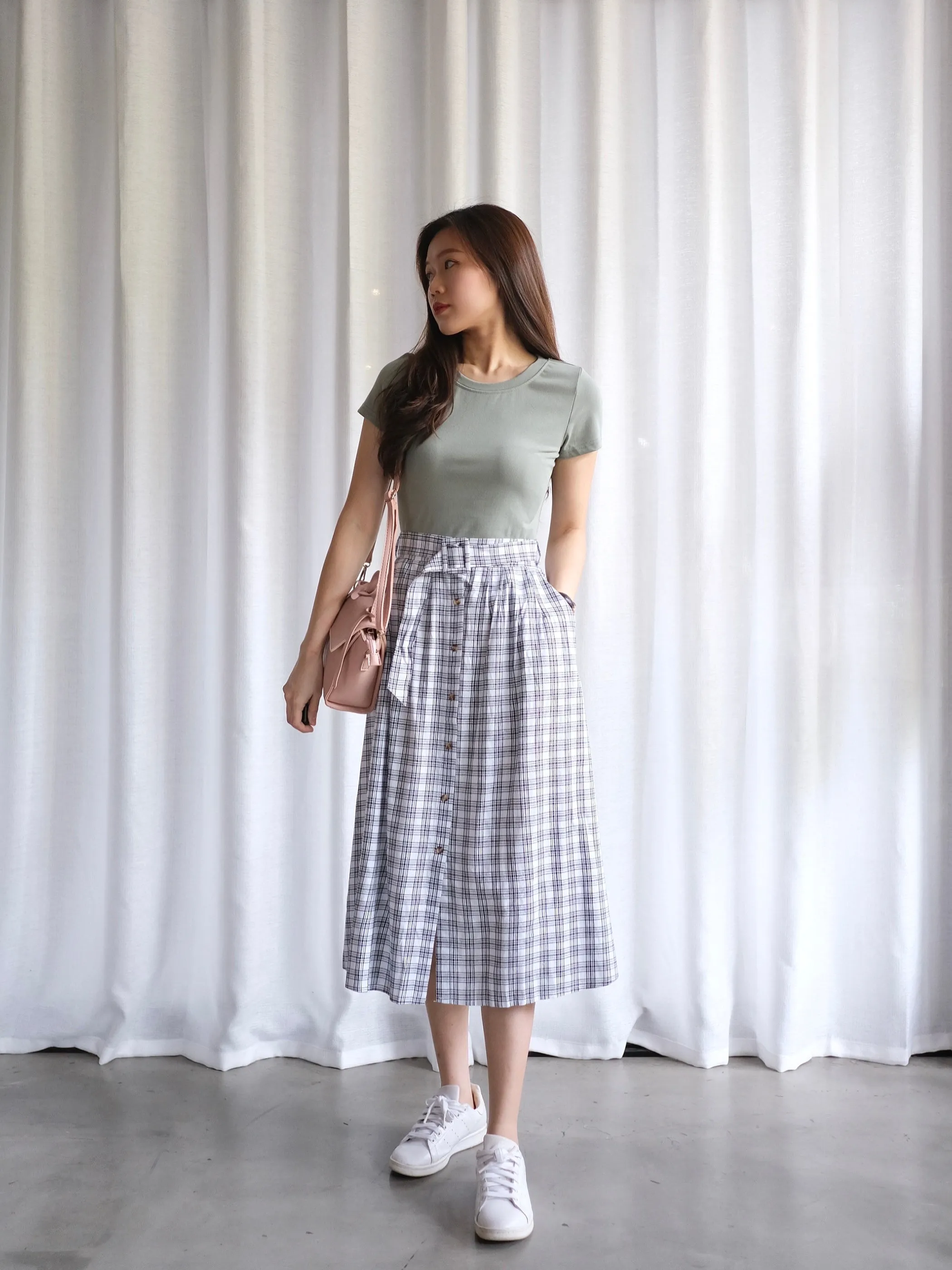 ACEWIN Belted Checkered Skirt (Free Size) 601270