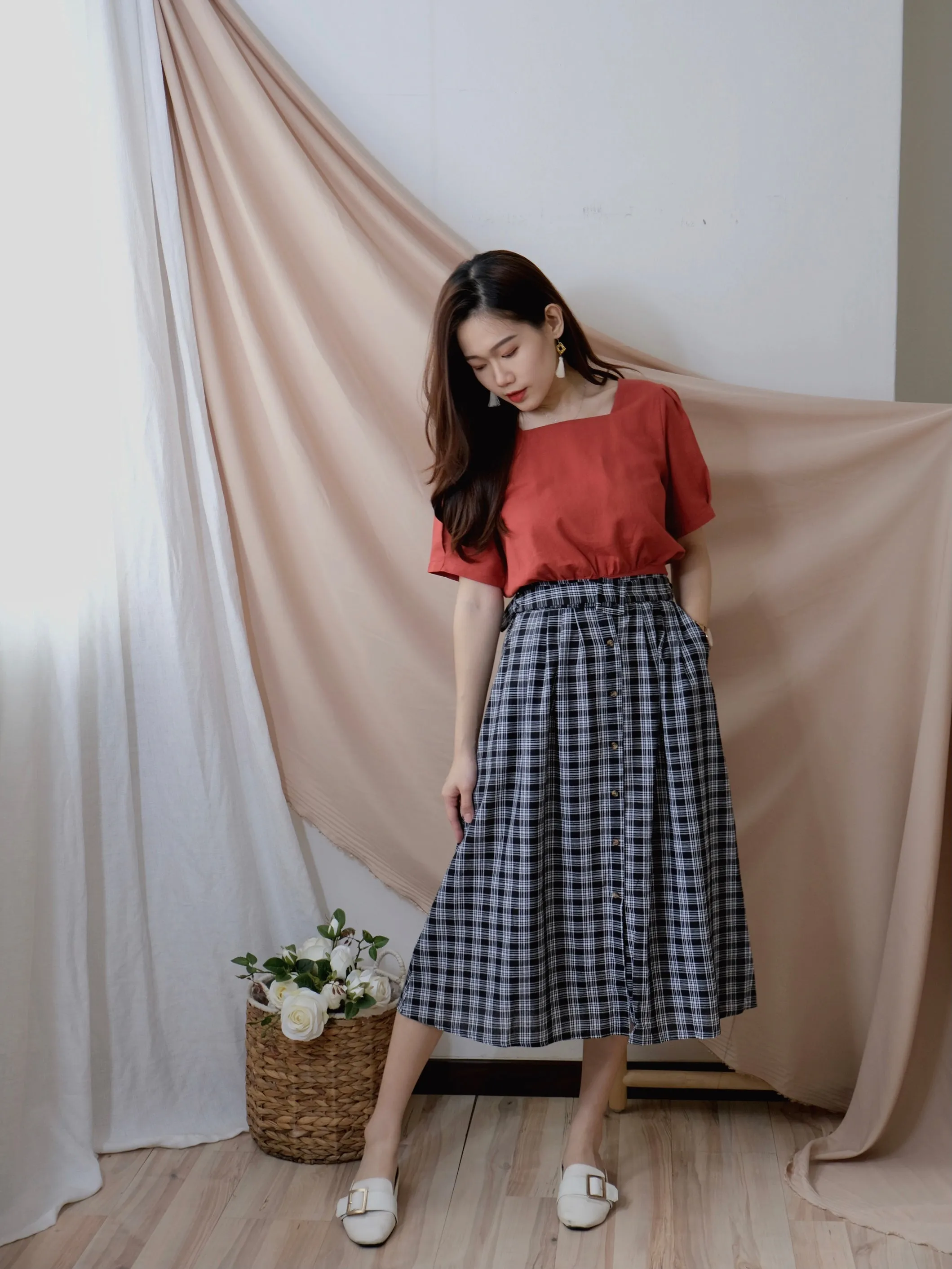 ACEWIN Belted Checkered Skirt (Free Size) 601270