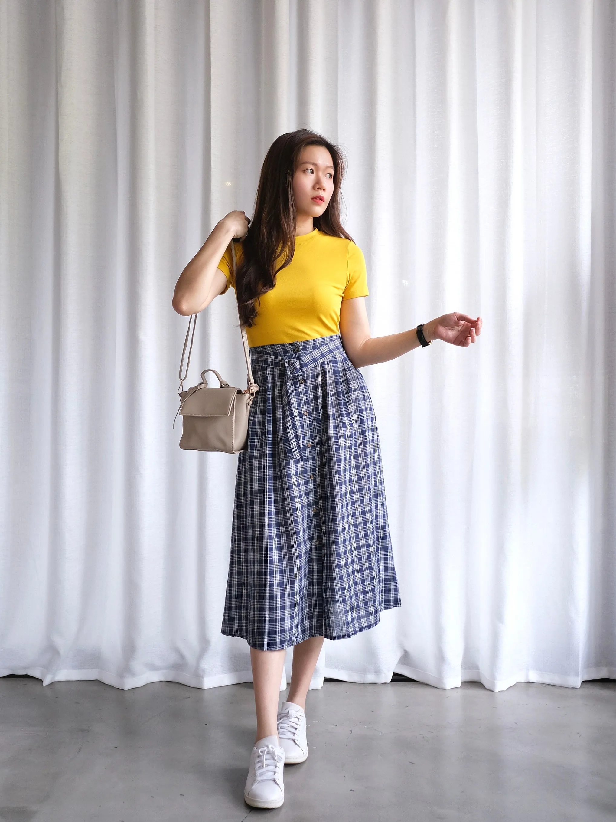 ACEWIN Belted Checkered Skirt (Free Size) 601270