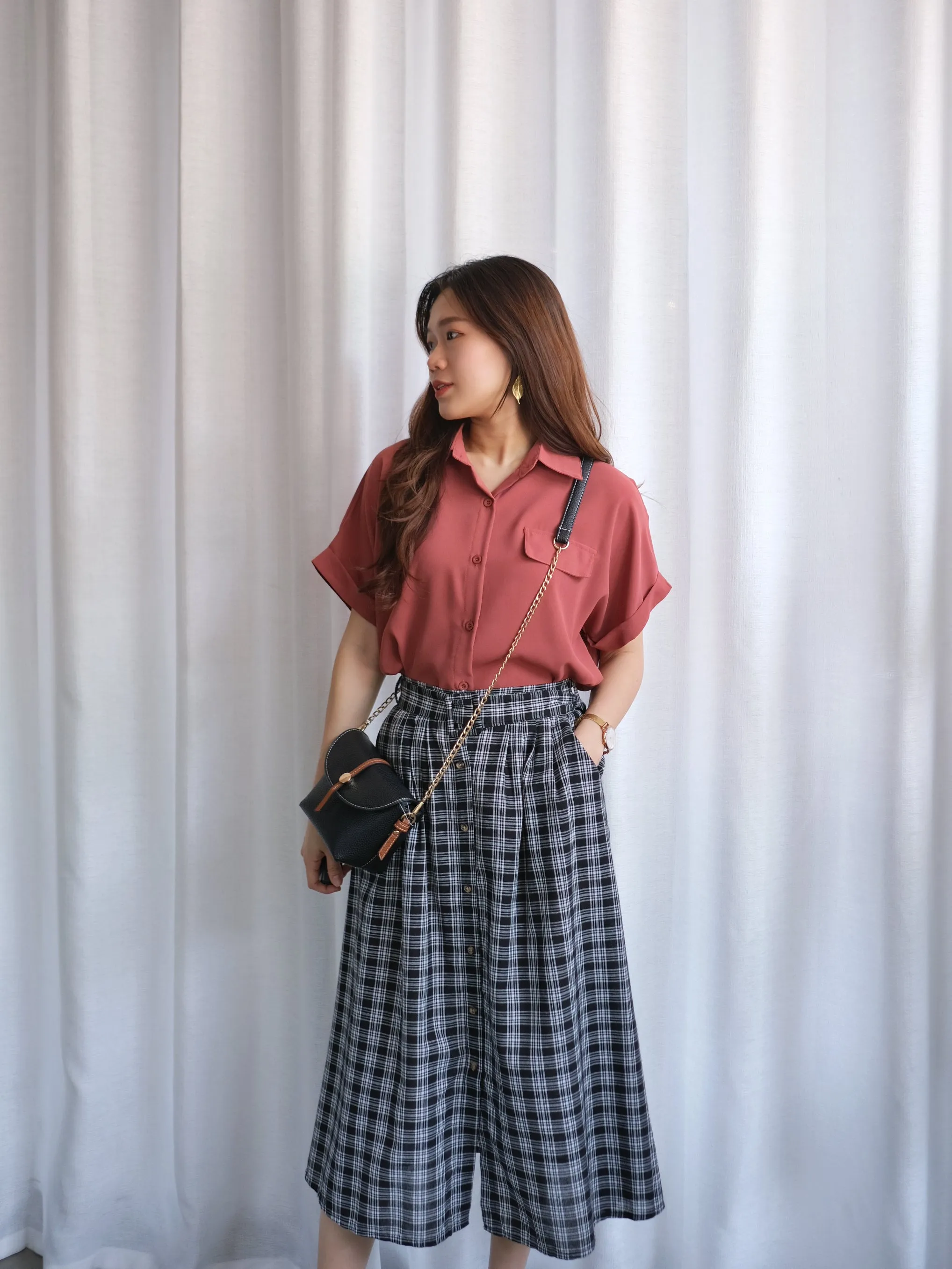 ACEWIN Belted Checkered Skirt (Free Size) 601270