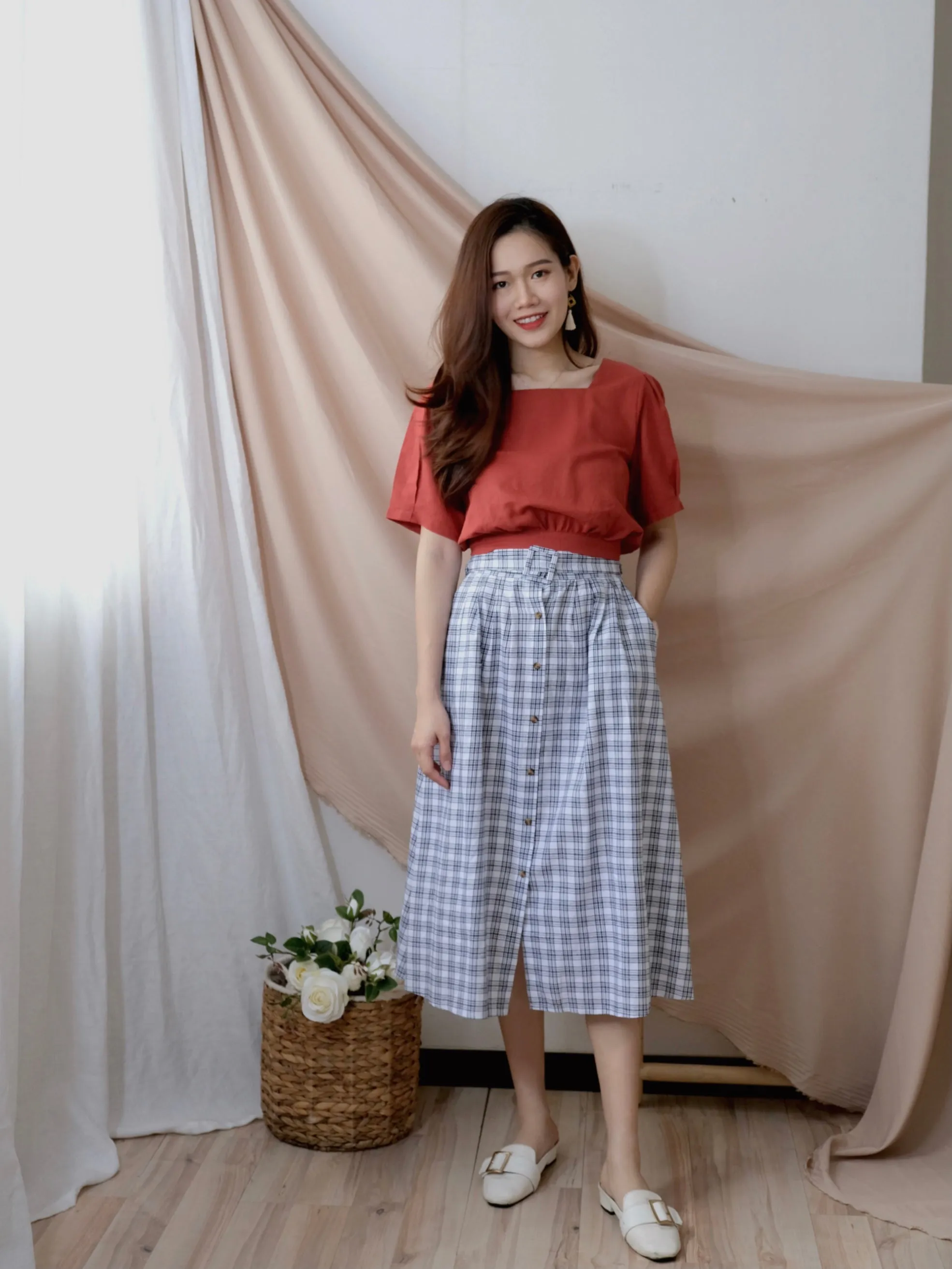 ACEWIN Belted Checkered Skirt (Free Size) 601270