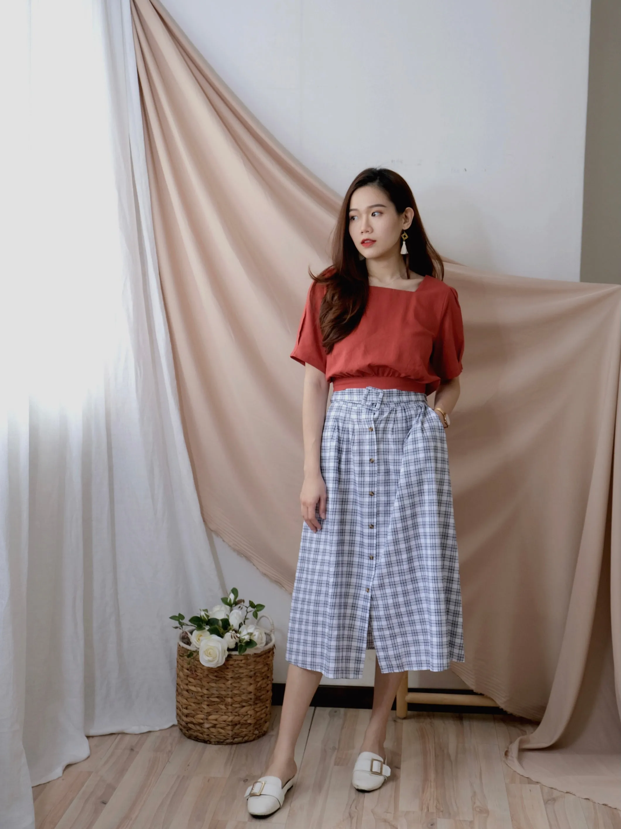 ACEWIN Belted Checkered Skirt (Free Size) 601270