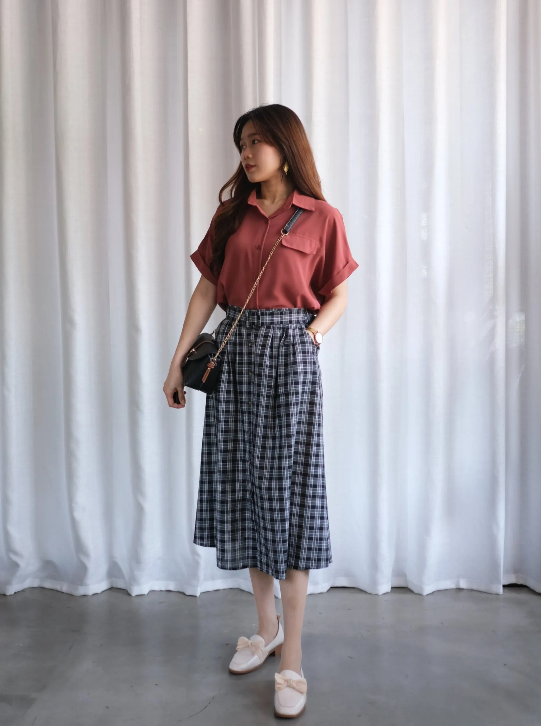 ACEWIN Belted Checkered Skirt (Free Size) 601270