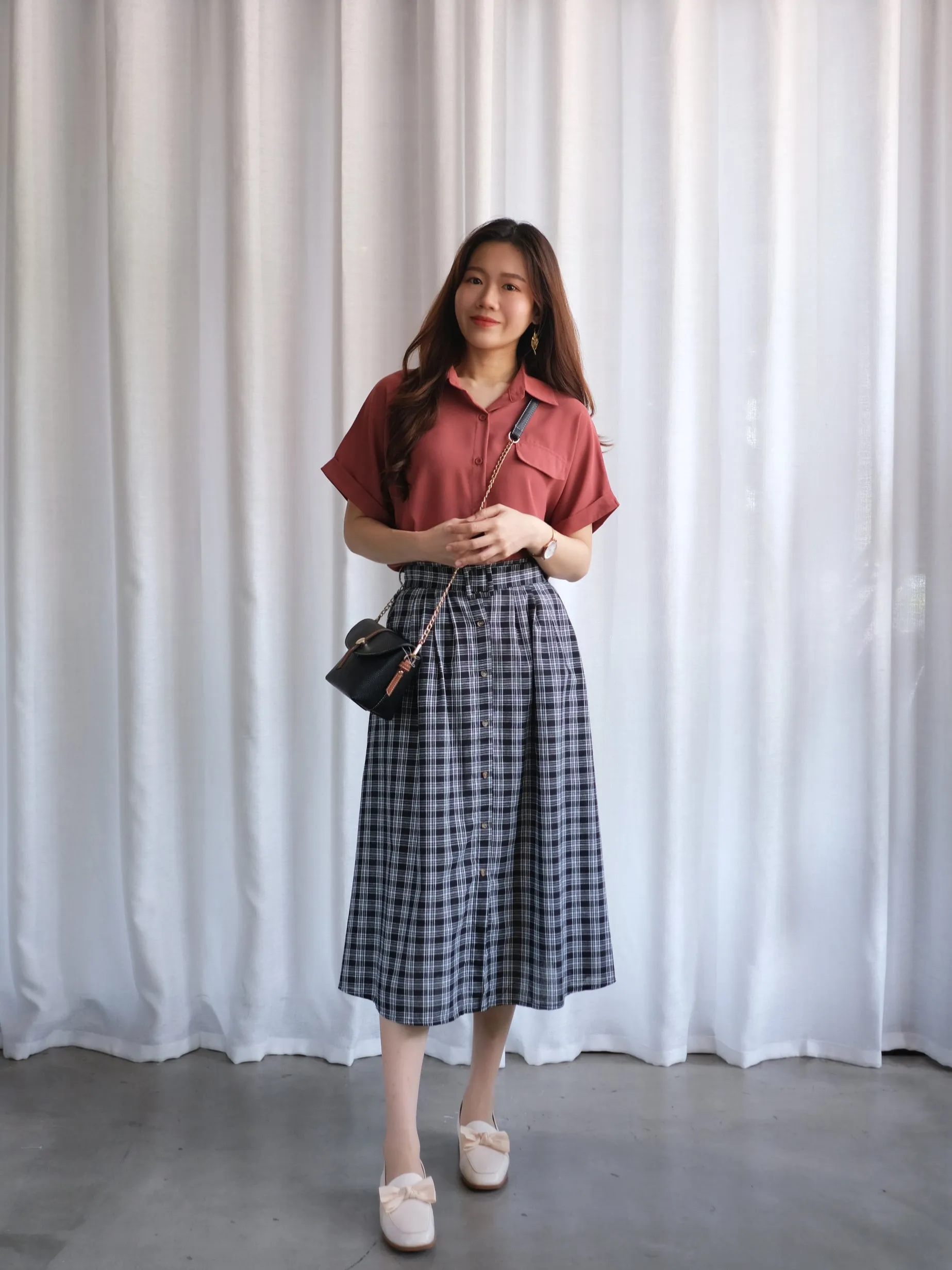 ACEWIN Belted Checkered Skirt (Free Size) 601270