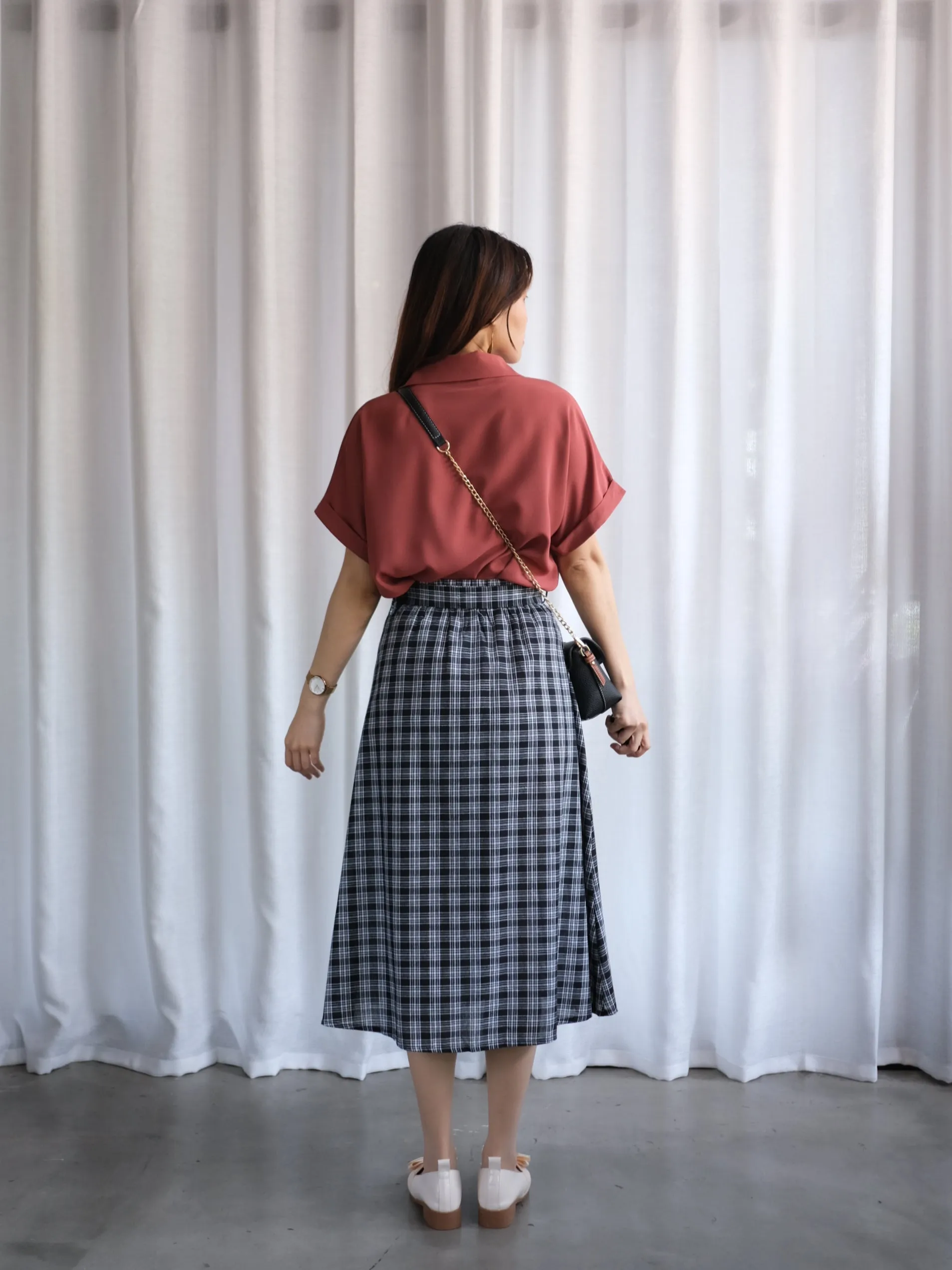 ACEWIN Belted Checkered Skirt (Free Size) 601270