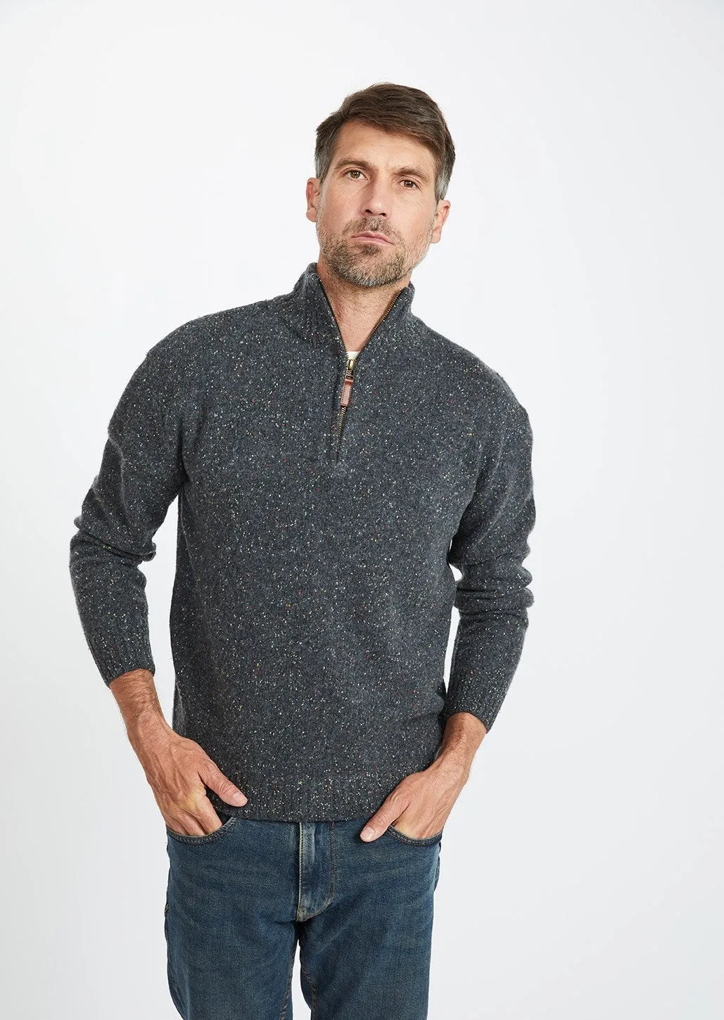 Aran Troyer Zip Sweater | Graphite