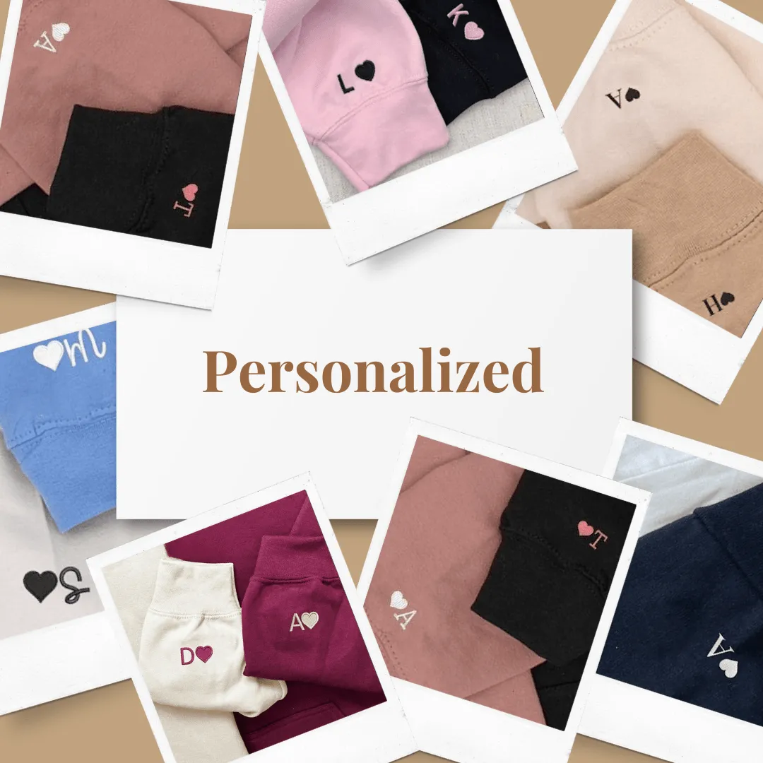 Artistic Heart Outline Embroidered Couple Hoodies - Personalized Embroidered Sweatshirts For Couples