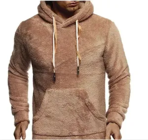 Autumn Winter Drawstring Fleece Hoodie Pullover for men