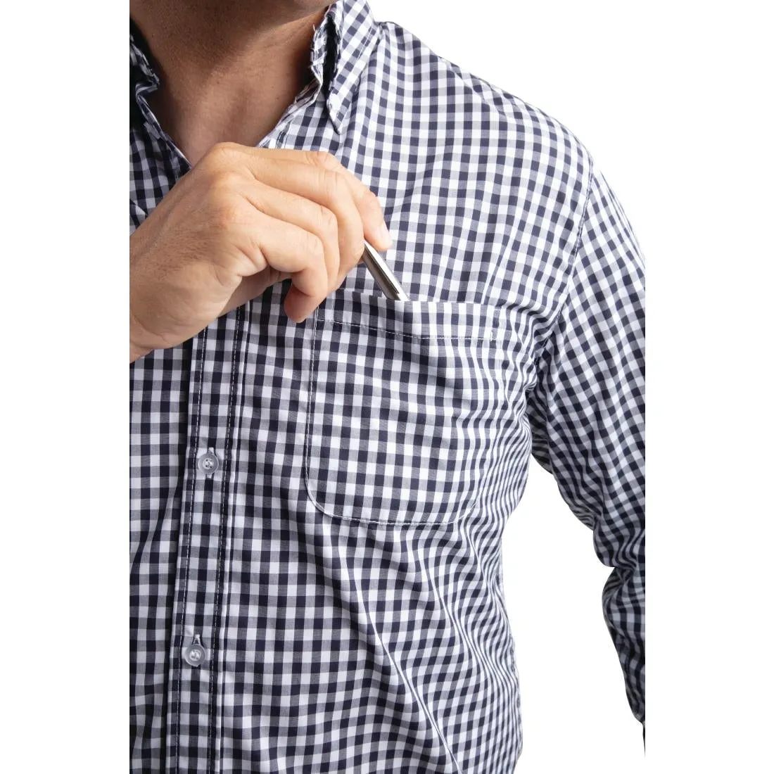 B219-XXL Chef Works Mens Gingham Shirt Black 2XL