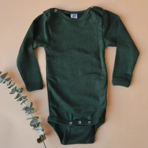 Baby Bodysuit Longsleeve Wool/Silk - Forest Green (0-24m) *Limited Edition