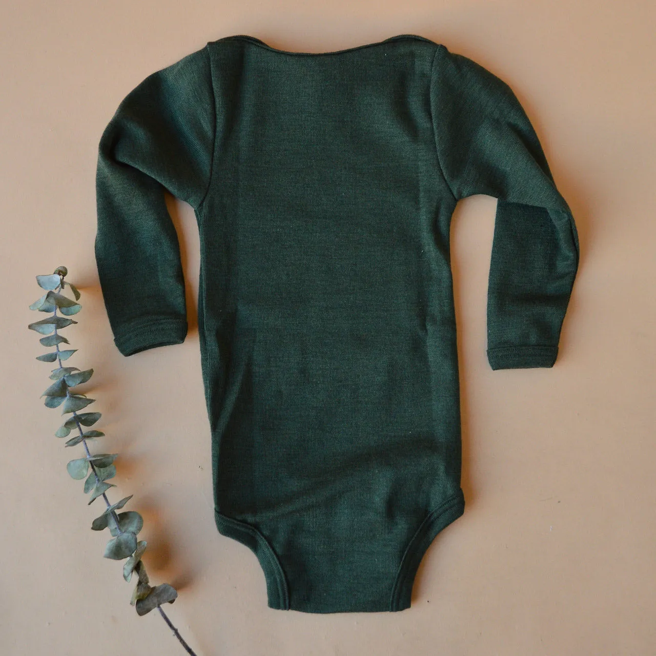 Baby Bodysuit Longsleeve Wool/Silk - Forest Green (0-24m) *Limited Edition