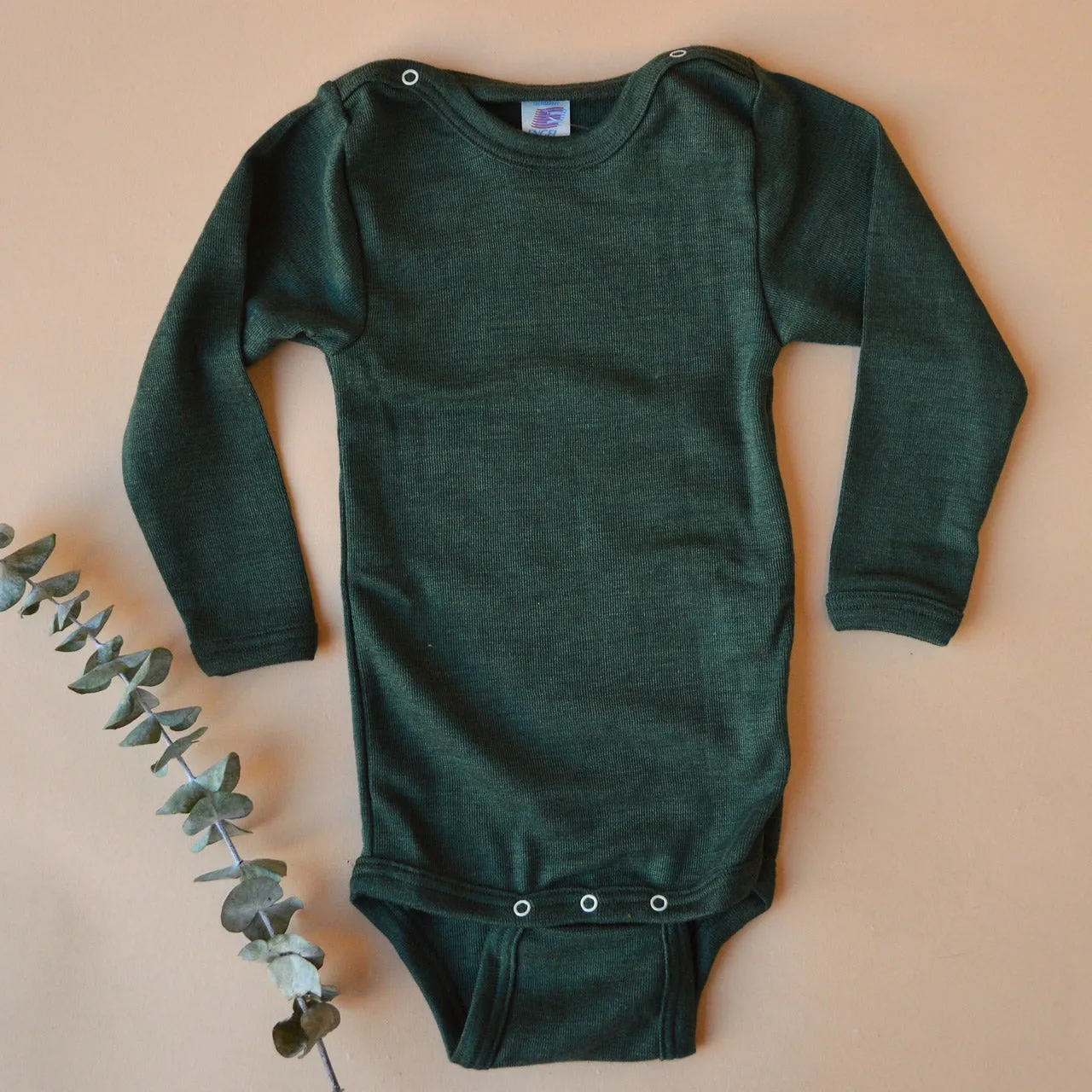 Baby Bodysuit Longsleeve Wool/Silk - Forest Green (0-24m) *Limited Edition