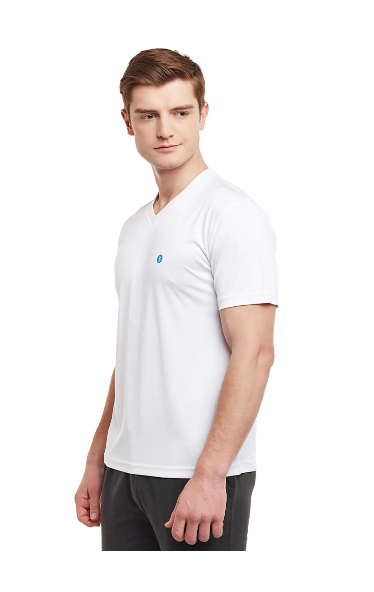 Bodyactive Men White Dri Fit V-Neck T-Shirt-TS11-WHT