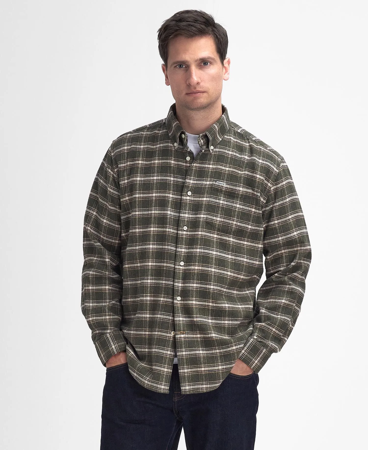 Bowburn Regular Checked Shirt - Olive Marl