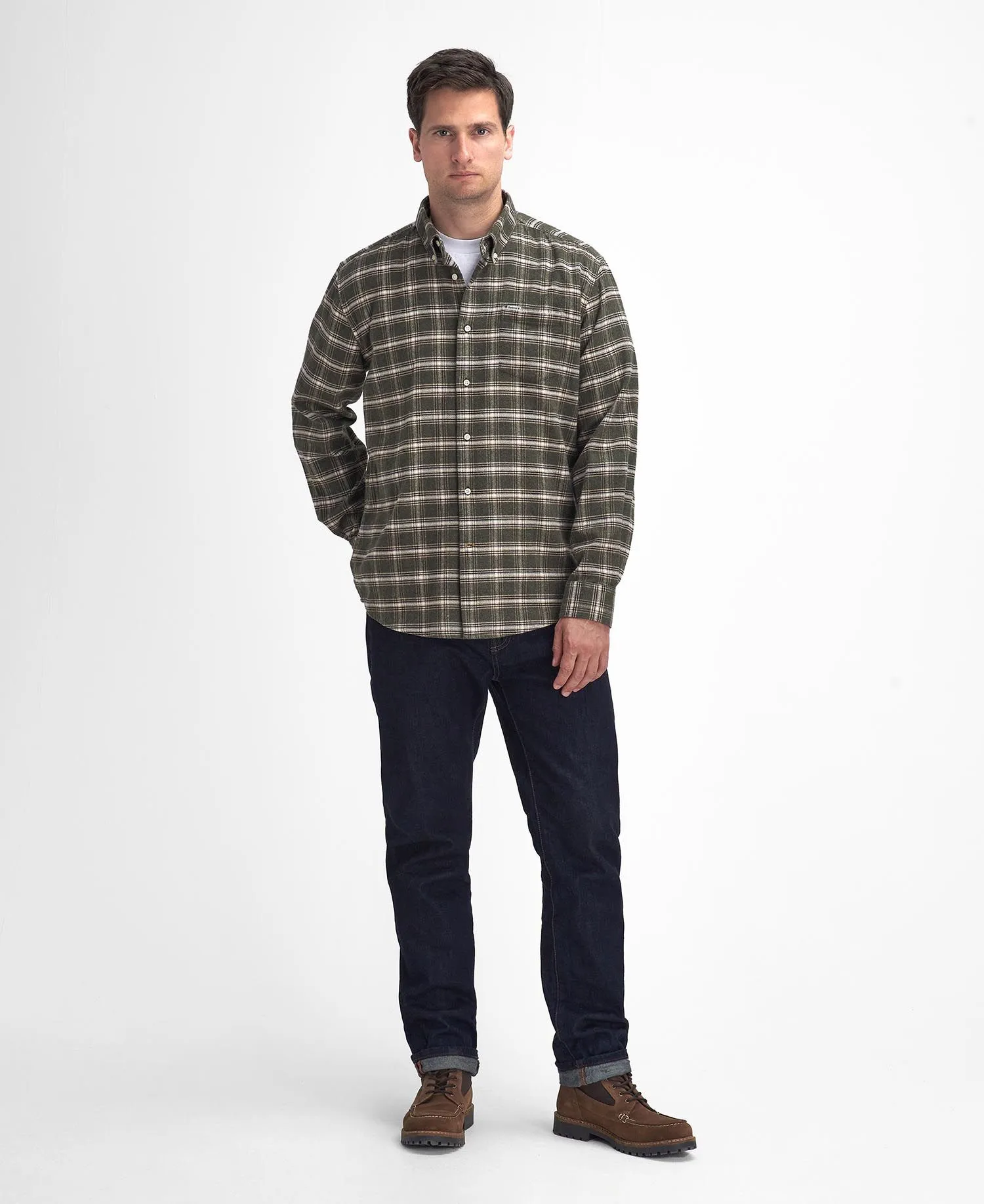 Bowburn Regular Checked Shirt - Olive Marl