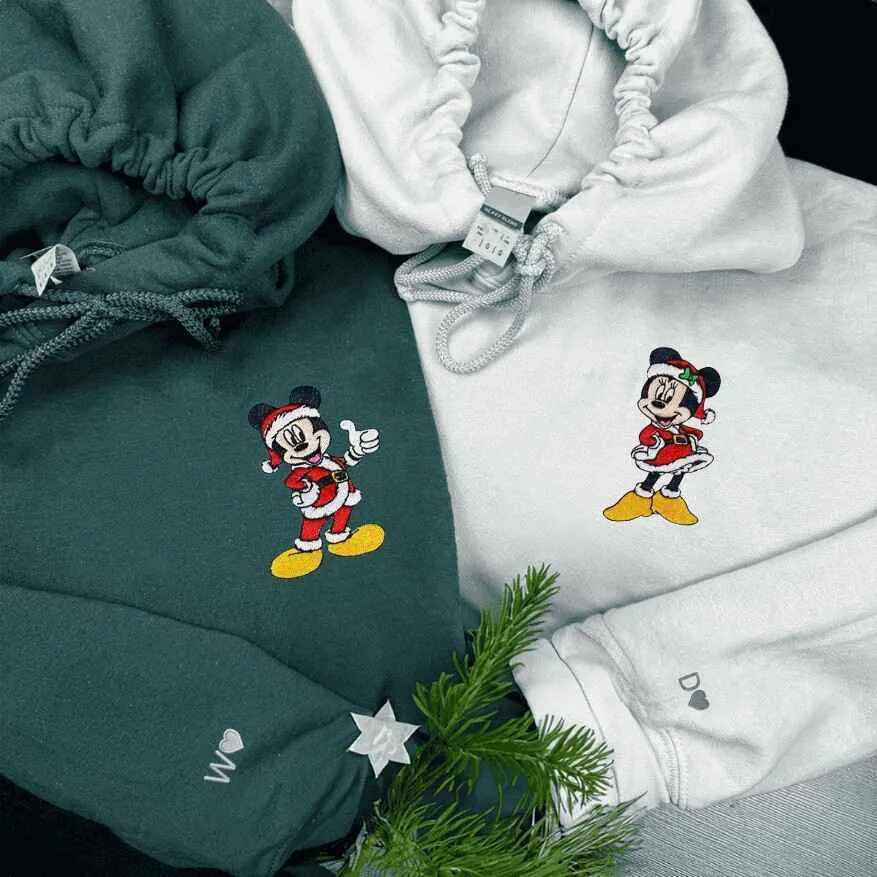 Cartoon Mouse Christmas Matching Couple Hoodies - Personalized Matching Sweatshirts For Couples