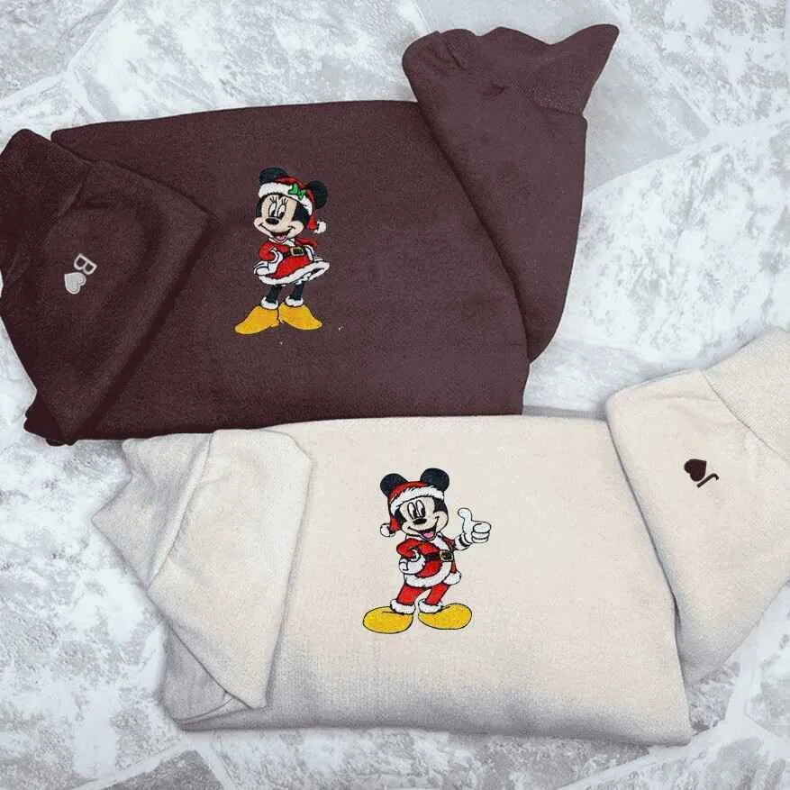 Cartoon Mouse Christmas Matching Couple Hoodies - Personalized Matching Sweatshirts For Couples