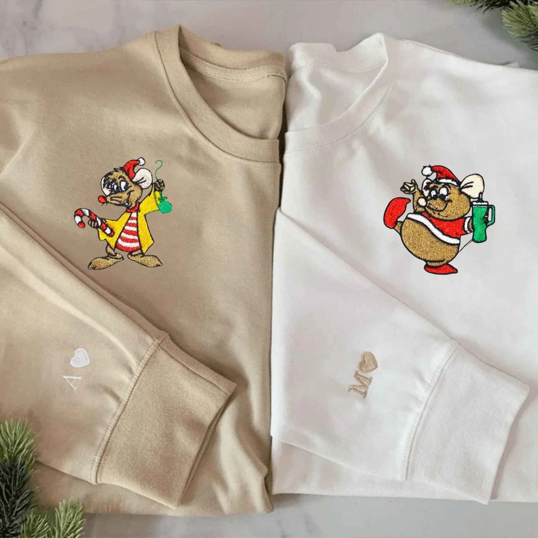 Christmas Mouse Couple Hoodies - Custom Embroidered Matching Hoodies For Couples