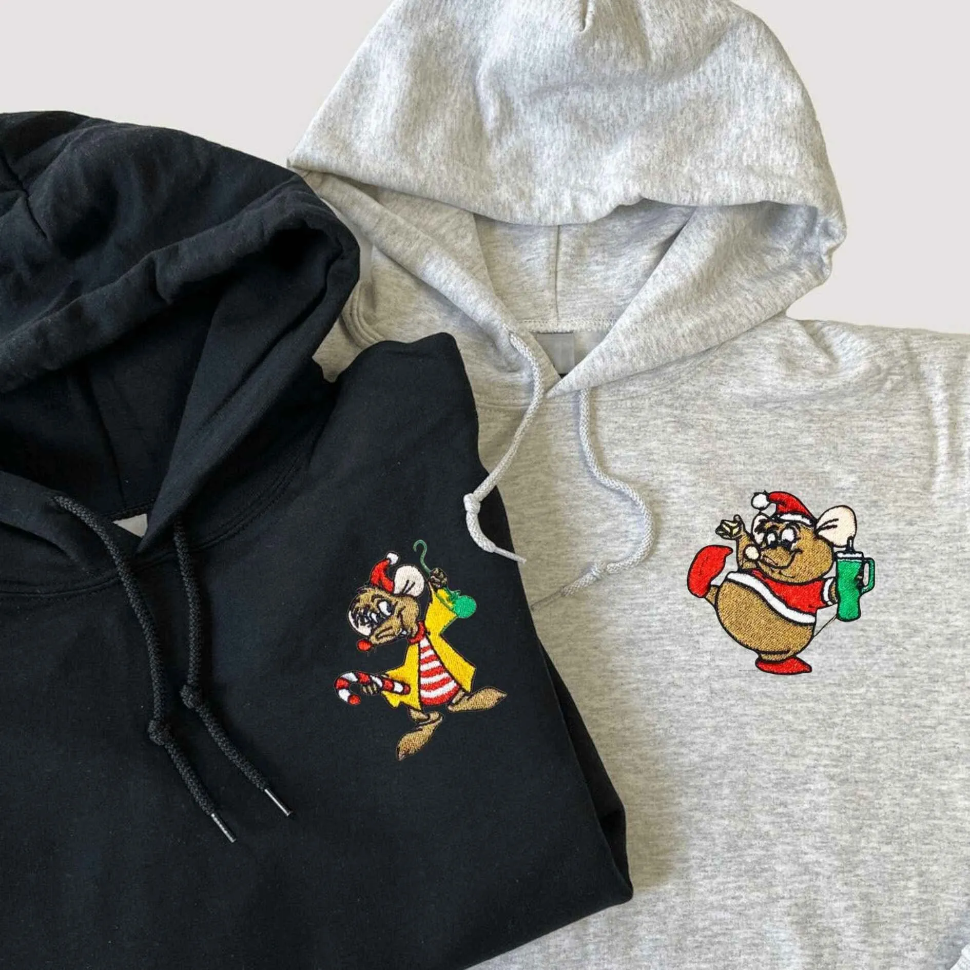 Christmas Mouse Couple Hoodies - Custom Embroidered Matching Hoodies For Couples