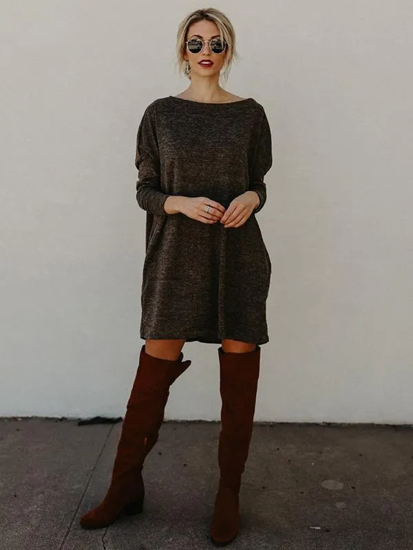 Classic Pockets Knitting Midi Dress