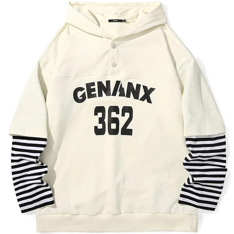 Color Block Stripe Fake Two Piece Hoodies