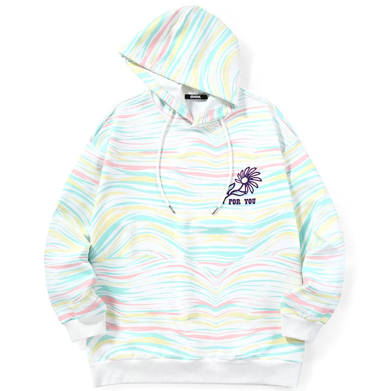 Colorful Line Print Long Sleeve Space Cotton Hoodies