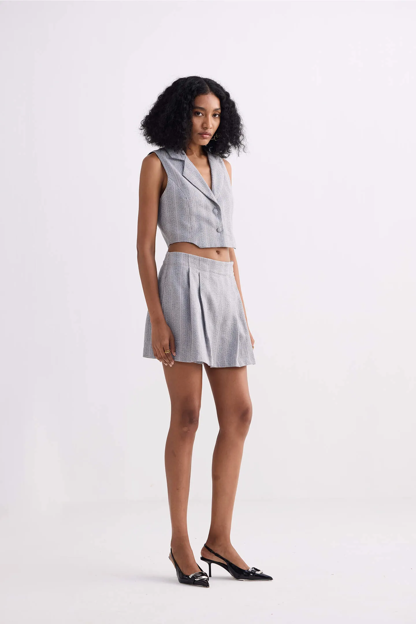 Cotton Tweed Skort in Grey