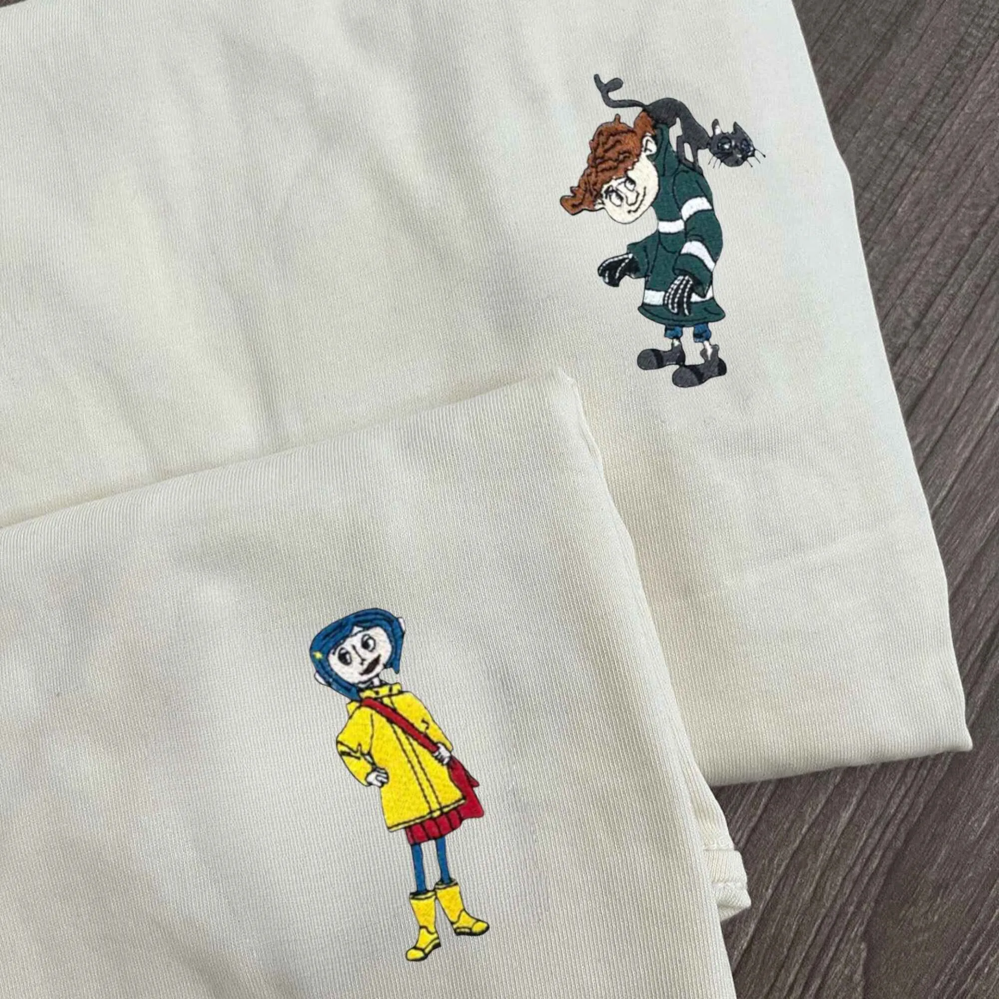 Custom Embroidered Coraline Couple Hoodies | Custom Matching Sweatshirts For Couples