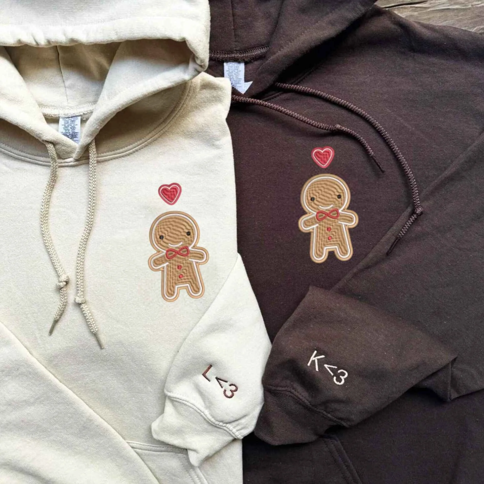 Cute Gingerbread Couple Couple Matching Hoodies - Custom Embroidered Sweatshirts For Couples