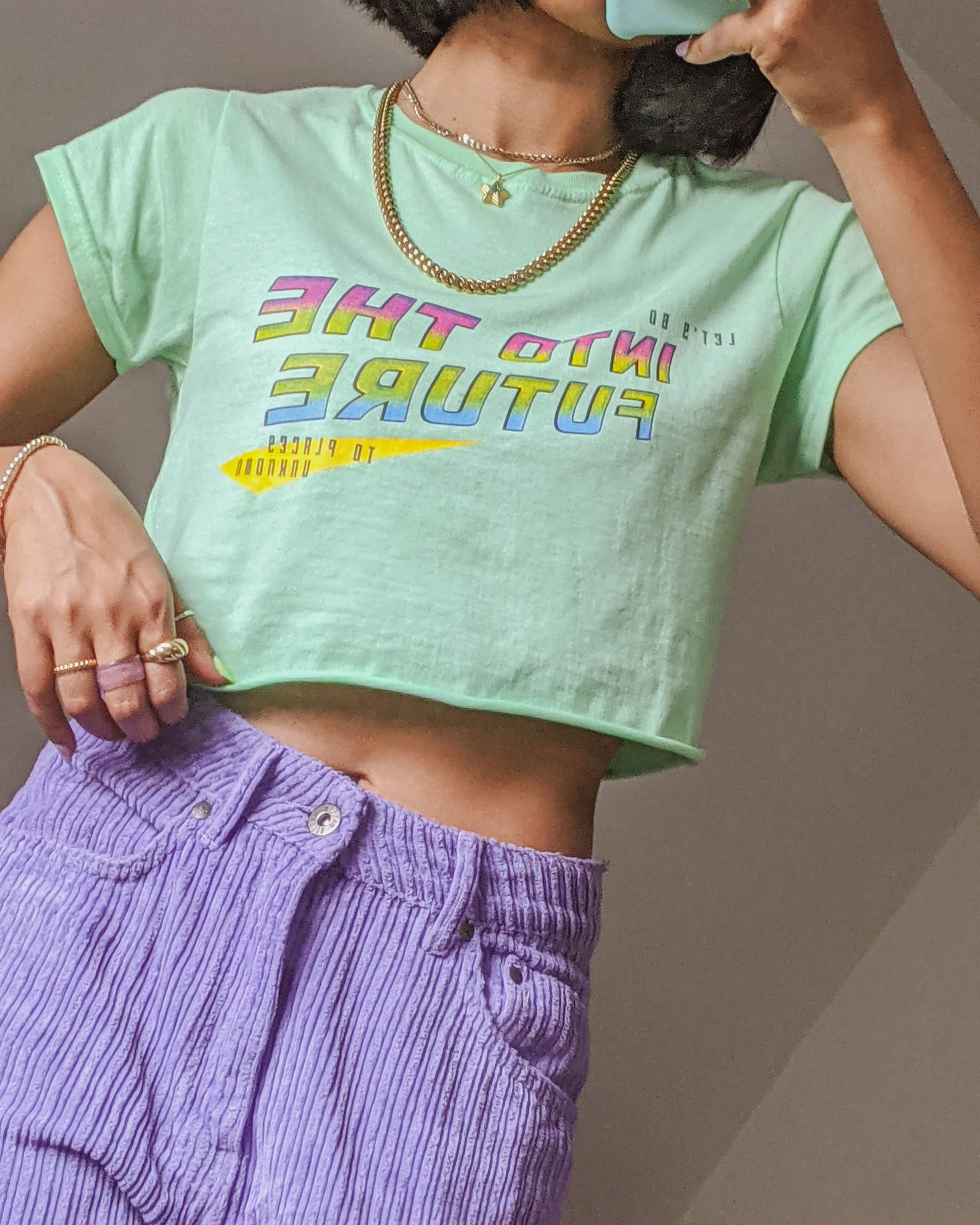 Daisy Street X Pose and Repeat Into The Future Print Crop T-Shirt