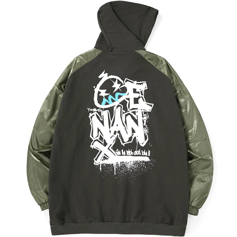 Dark Gray Kangaroo Pocket Graffiti Print Hoodies