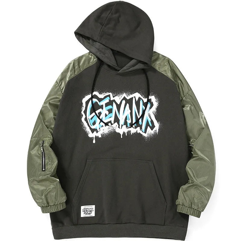 Dark Gray Kangaroo Pocket Graffiti Print Hoodies