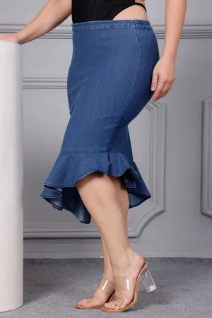 Denim Solid Asymmetric Skirt