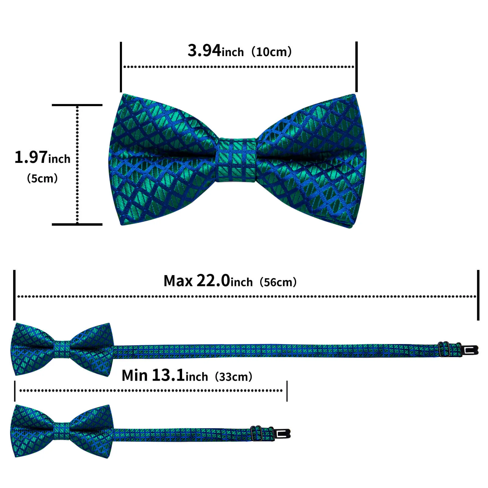 DiBanGu Kids Bow Tie Green Blue Woven Plaid Silk Pre-Bow Tie Hanky Set