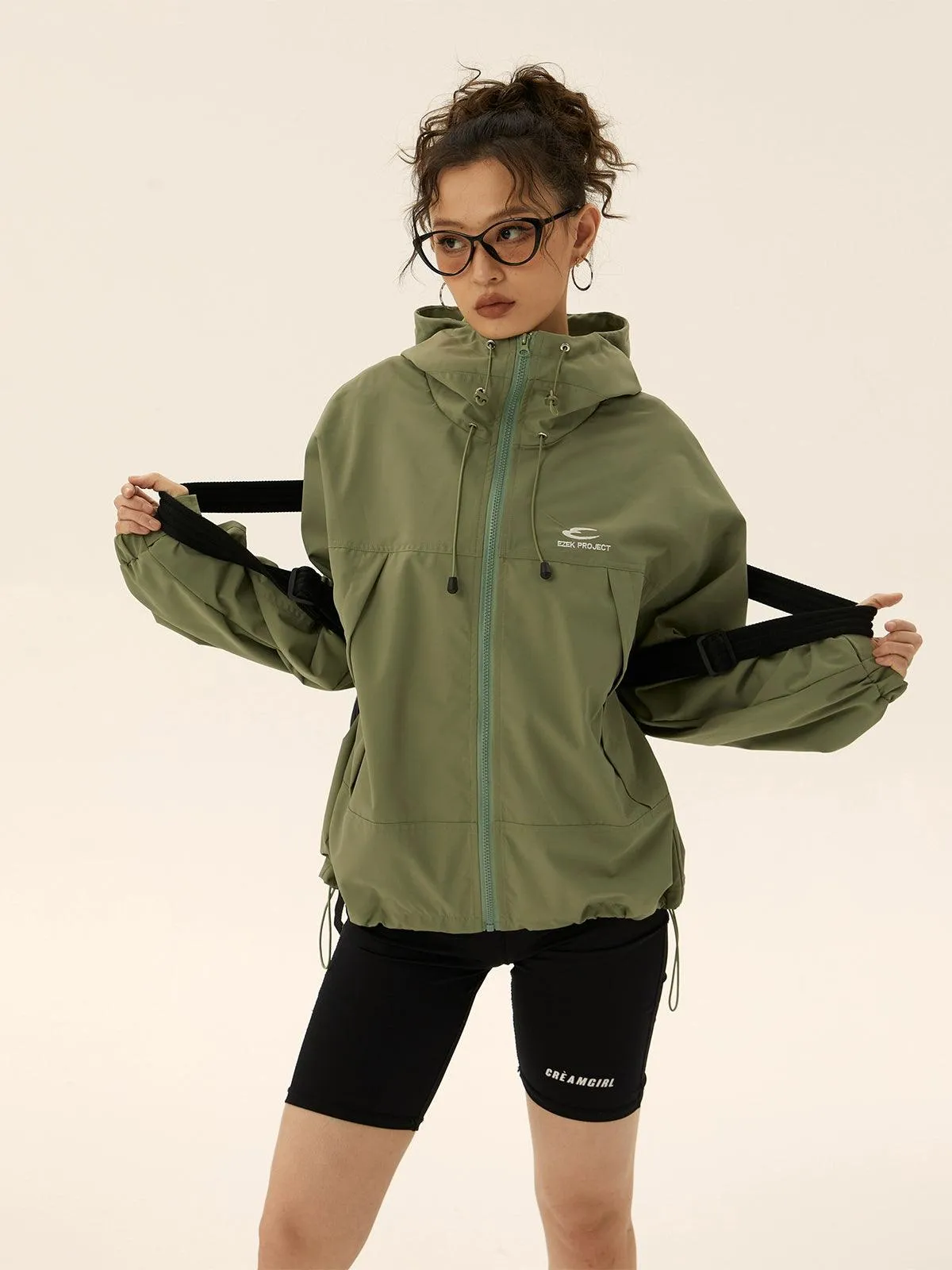 Ezek O'Neill Black Oversized Hoodie - Women'S Zip-Up Windbreaker Jacket With Logo And Drawstring Hood