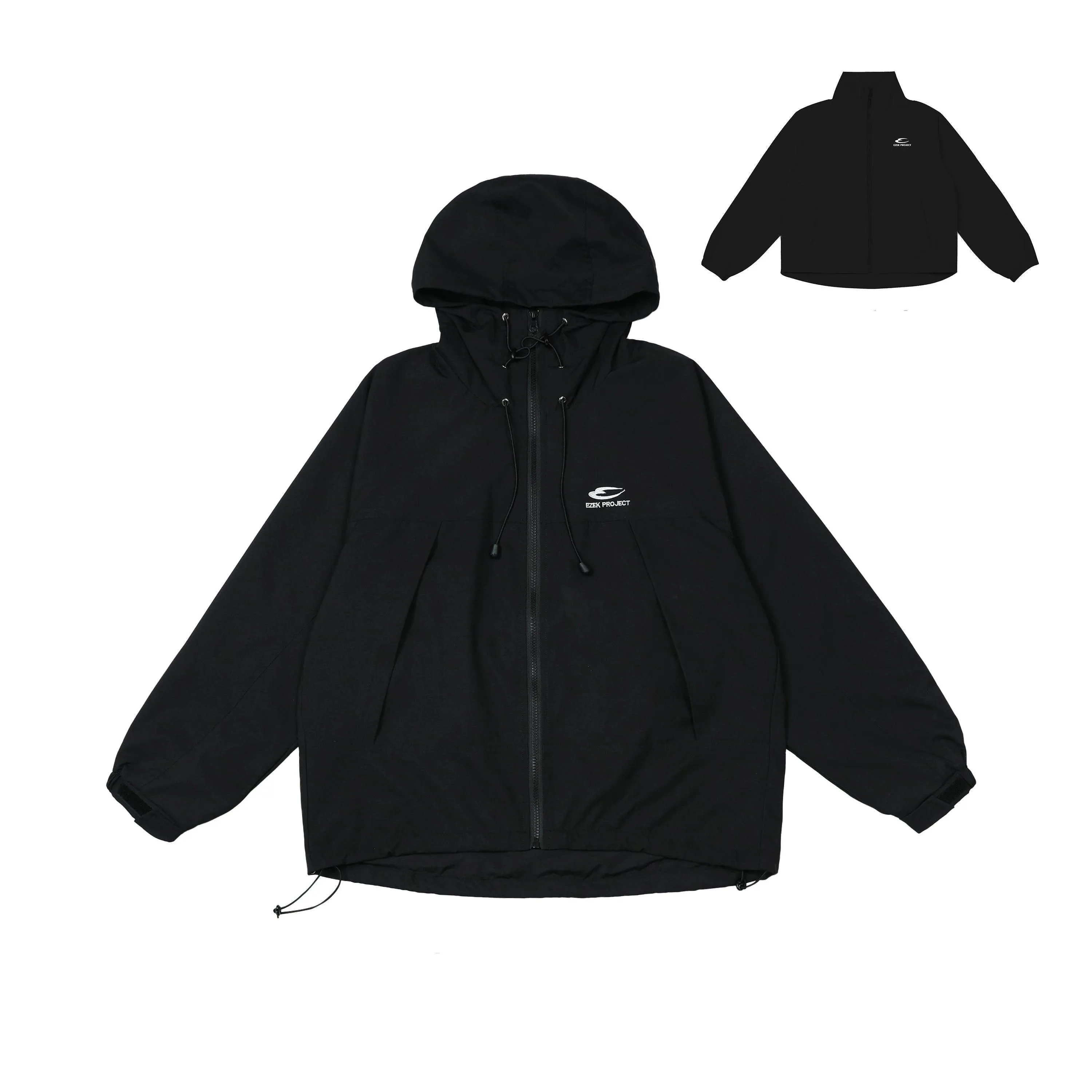 Ezek O'Neill Black Oversized Hoodie - Women'S Zip-Up Windbreaker Jacket With Logo And Drawstring Hood