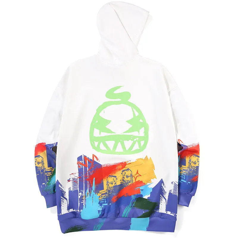 Funny Drawstring Graffiti Print Kangaroo Pocket Hoodies