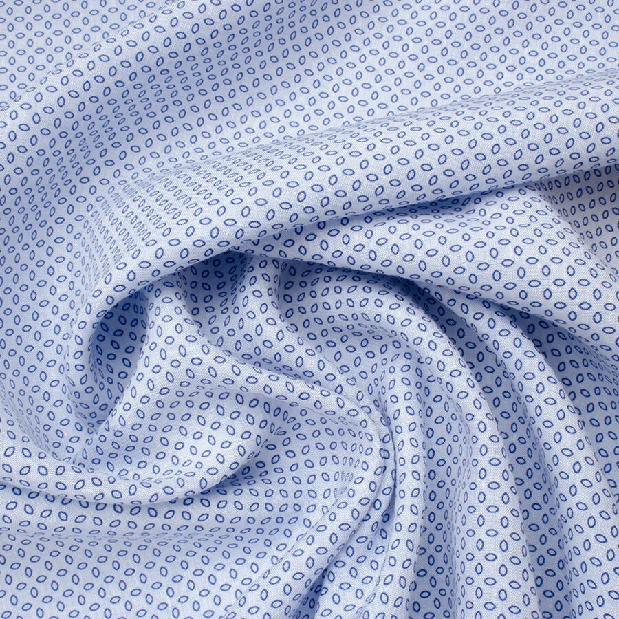 Geo Printed Superfine Blue Pure Linen