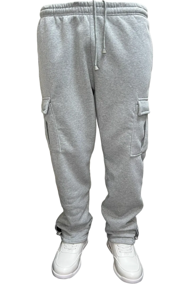 Gray Men's Cargo Sweatpants Elastic Bottom 2 Side Pockets