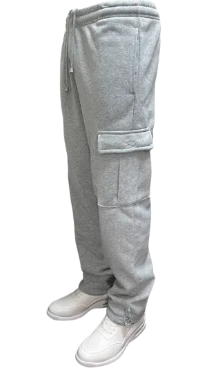 Gray Men's Cargo Sweatpants Elastic Bottom 2 Side Pockets