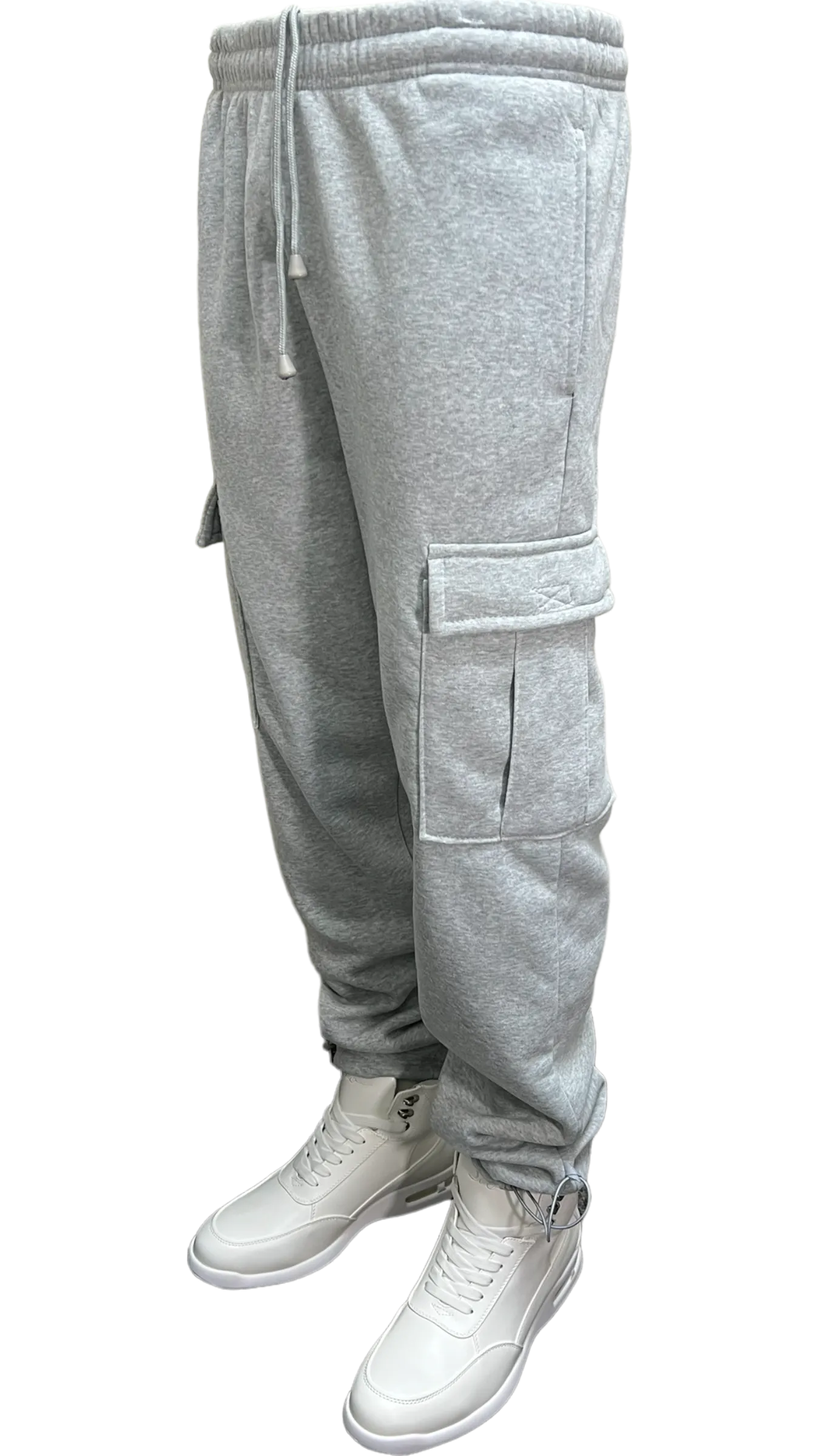 Gray Men's Cargo Sweatpants Elastic Bottom 2 Side Pockets