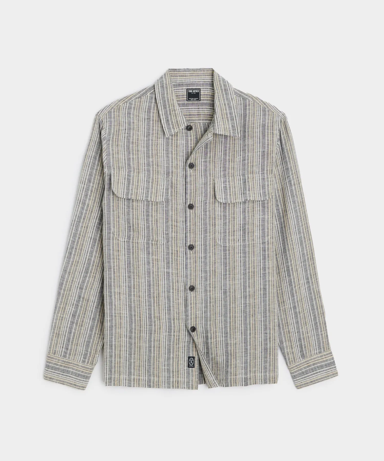 Grey Stripe Linen Shirt Jacket in Grey