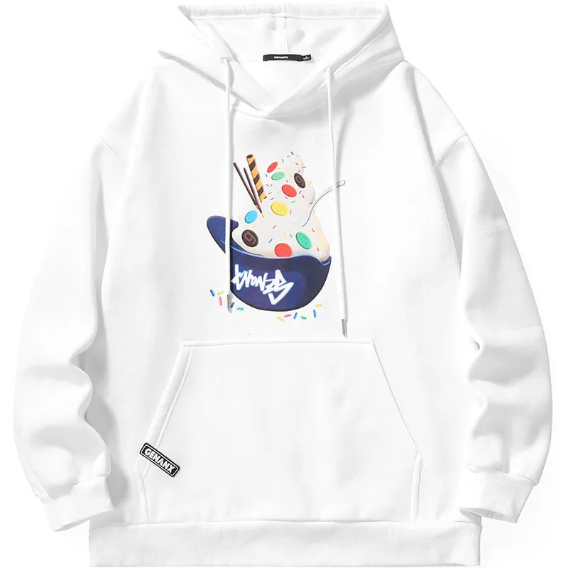 Ice Cream Bucket Hat Print Kangaroo Pocket Hoodies