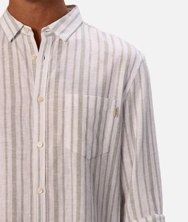 Industrie - The Francesco Linen Shirt - Stripe - White Olive