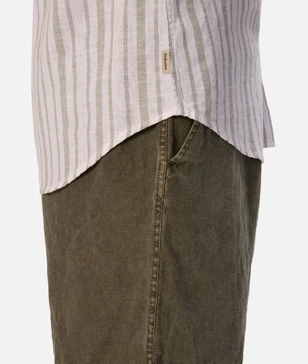 Industrie - The Francesco Linen Shirt - Stripe - White Olive